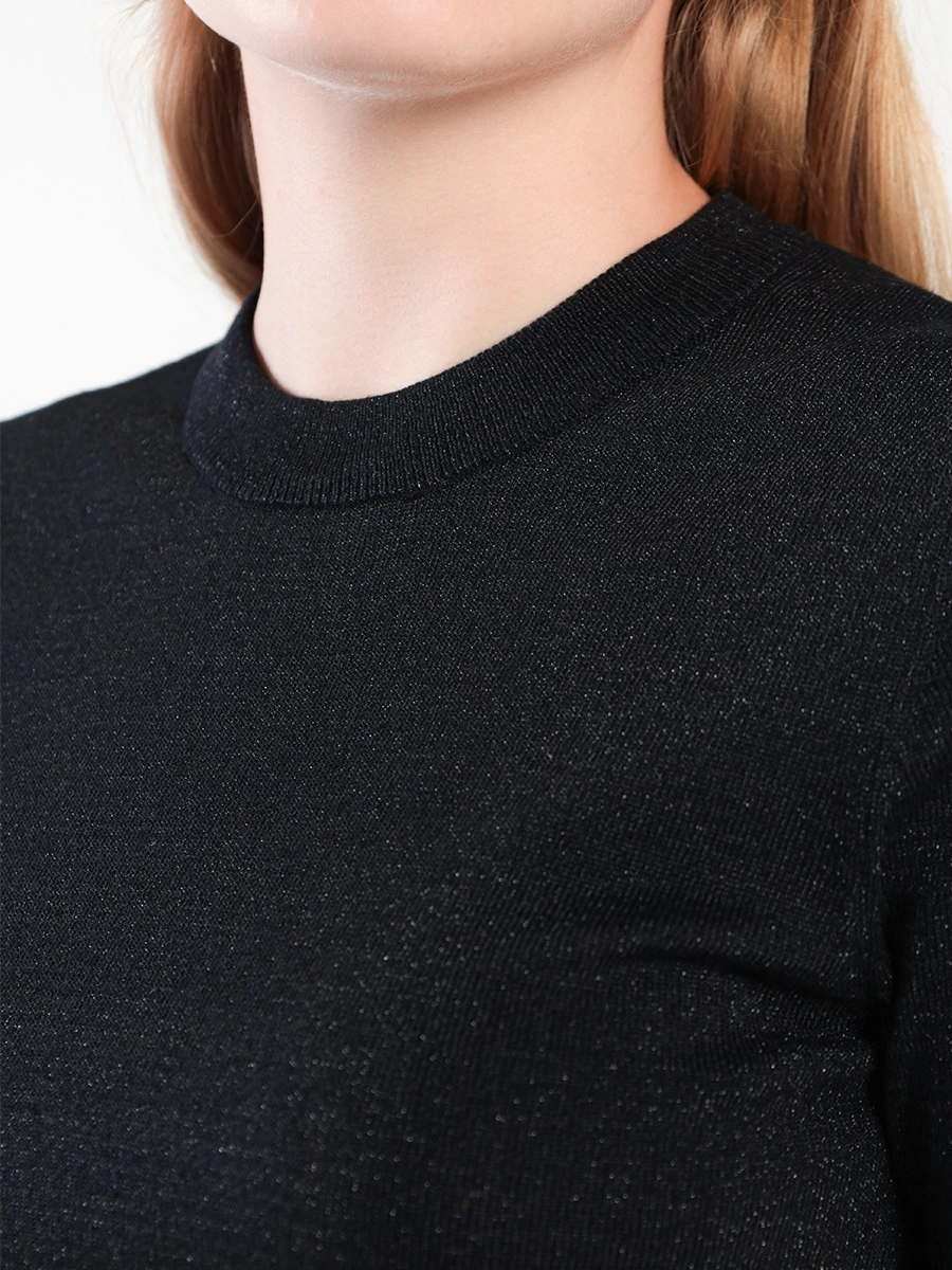 Джемпер черного цвета с короткими рукавами и отделкой люрексом